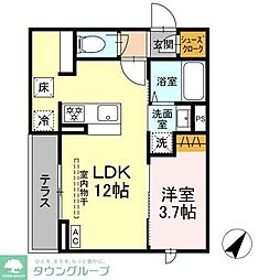 JR横浜線 淵野辺駅 徒歩9分の賃貸アパート 1階1LDKの間取り