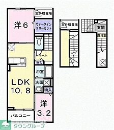 JR横浜線 淵野辺駅 バス10分 上宿下車 徒歩4分の賃貸アパート 3階2LDKの間取り