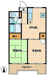小田急小田原線 鶴川駅 徒歩15分の賃貸マンション 2階2DKの間取り