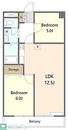JR横浜線 相模原駅 徒歩20分の賃貸マンション 3階2LDKの間取り