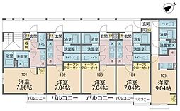 JR横浜線 矢部駅 徒歩8分の賃貸アパート 2階1Kの間取り