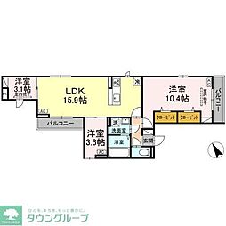 小田急小田原線 町田駅 徒歩9分の賃貸アパート 3階3LDKの間取り