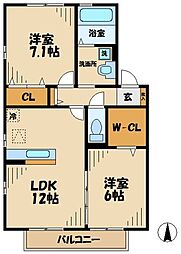 相原ヒルズうめ 2LDKの間取図画像