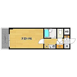 あべの恵須ビル 4階1Kの間取り