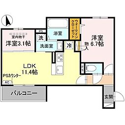 三木市大塚1丁目アパート 2LDKの間取図画像