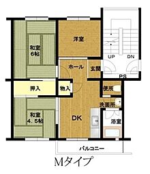 県公社姫路市川団地1号棟 3DKの間取図画像