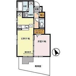 パークハイム伍番館 1LDKの間取図画像