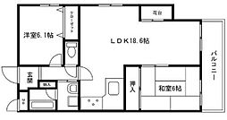 宮西パレス壱号館 2LDKの間取図画像