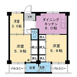 ビレッジハウス書写台2号棟 3DKの間取図画像