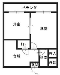 マンションまるか 2Kの間取図画像