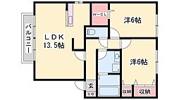 メリー・ファンテンB棟 2LDKの間取図画像