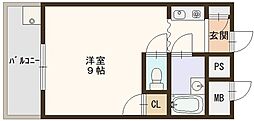 セピア51 1Kの間取図画像