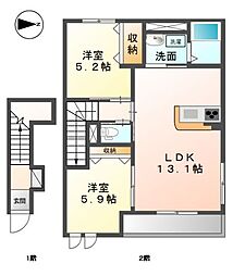 ロココハイム 2LDKの間取図画像