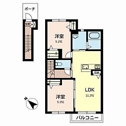 ヒメコウライグリーン 2LDKの間取図画像
