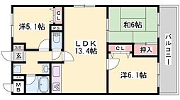 アルカディア野里 3LDKの間取図画像