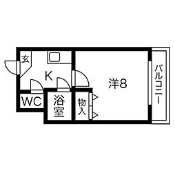Cフィールド 1Kの間取図画像
