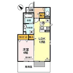 サンセール加佐B 1LDKの間取図画像