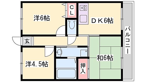 兵庫県姫路市広畑区西蒲田(賃貸マンション3DK・1階・48.00㎡)の写真 その2