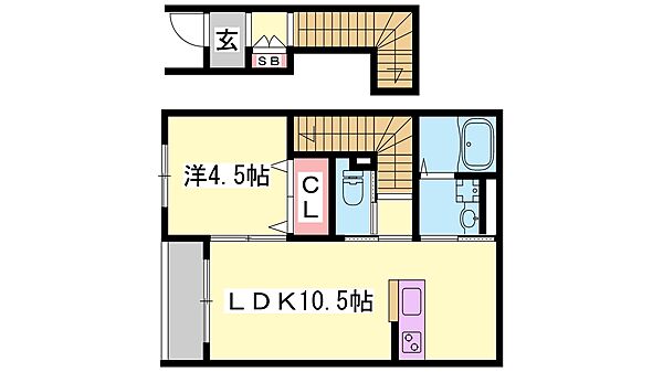 兵庫県姫路市東山(賃貸アパート1LDK・2階・45.64㎡)の写真 その2