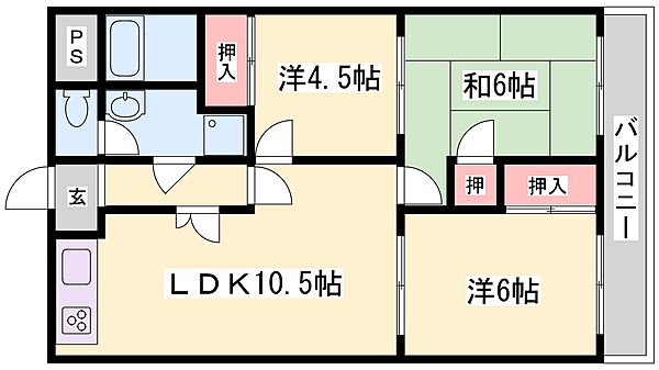 兵庫県姫路市田寺１丁目(賃貸マンション3LDK・2階・62.26㎡)の写真 その2