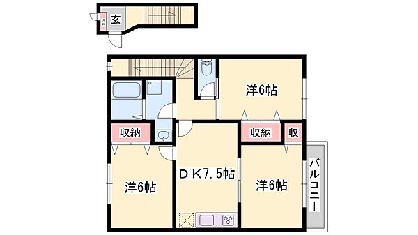 兵庫県高砂市米田町米田(賃貸アパート3DK・1階・65.07㎡)の写真 その2