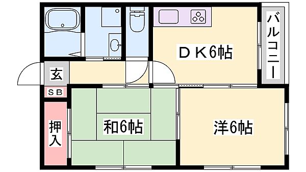 兵庫県加古川市別府町別府(賃貸アパート2DK・2階・43.00㎡)の写真 その2