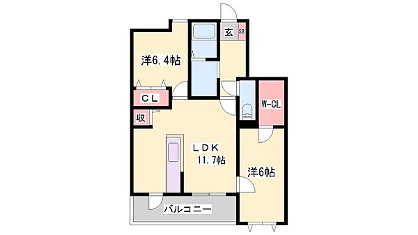 兵庫県姫路市飾磨区上野田６丁目(賃貸マンション2LDK・2階・57.63㎡)の写真 その2