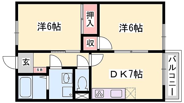 兵庫県高砂市米田町米田(賃貸アパート2DK・2階・46.13㎡)の写真 その2