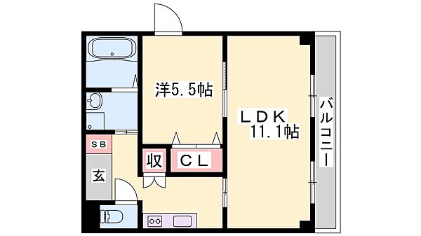 兵庫県姫路市山野井町(賃貸マンション1LDK・3階・41.58㎡)の写真 その2