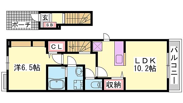 兵庫県姫路市名古山町(賃貸アパート1LDK・2階・44.66㎡)の写真 その2