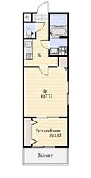 アプローズ加古川 3階1LDKの間取り