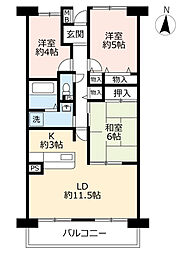 UR都市機構日進香久山花の街5号棟 3LDKの間取図画像