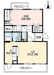 UR都市機構アーバンドエル植田2号棟 2LDKの間取図画像