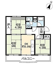 UR都市機構保見団地110棟 3DKの間取図画像
