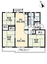UR都市機構押草団地101棟 3LDKの間取図画像
