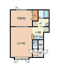 ハスコート赤平 1LDKの間取図画像