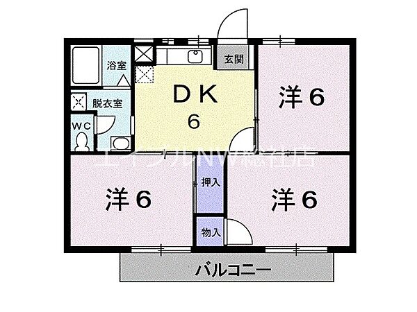岡山県倉敷市上富井(賃貸アパート3DK・2階・52.17㎡)の写真 その2