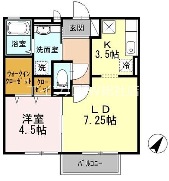 岡山県倉敷市福田町浦田(賃貸アパート1LDK・1階・40.90㎡)の写真 その2