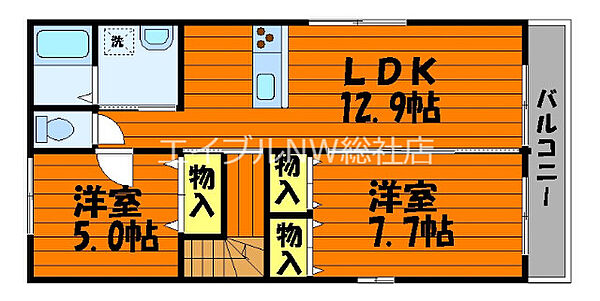 岡山県倉敷市神田4丁目(賃貸アパート2LDK・2階・57.31㎡)の写真 その2