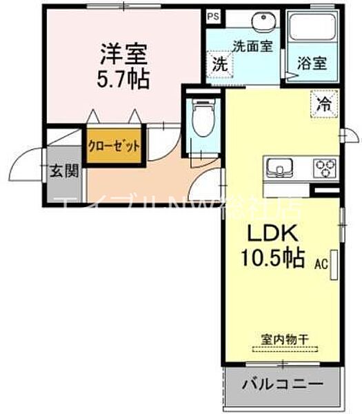 岡山県倉敷市西阿知町(賃貸アパート1LDK・3階・41.66㎡)の写真 その2