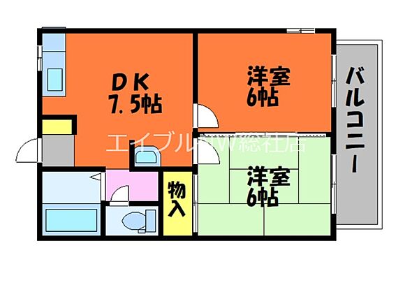 岡山県倉敷市中庄(賃貸アパート2DK・1階・40.15㎡)の写真 その2