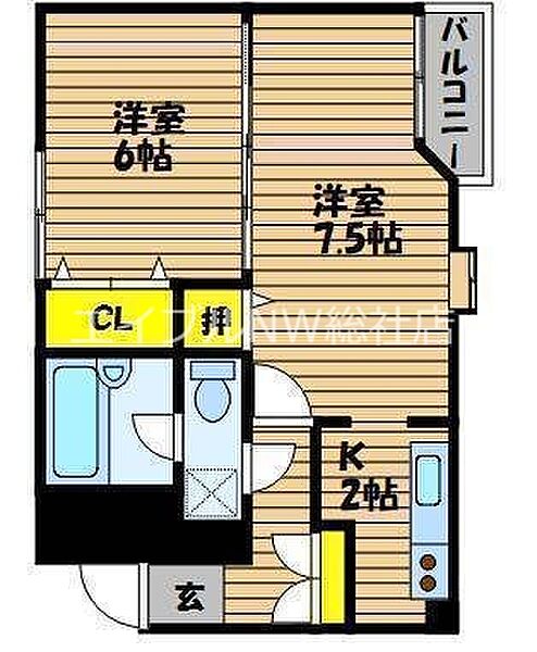 岡山県倉敷市松島(賃貸マンション2K・3階・34.49㎡)の写真 その2