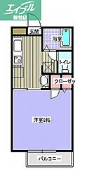 総社SフラッツC 1Kの間取図画像