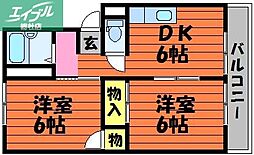 プレジール西元屋B 2DKの間取図画像