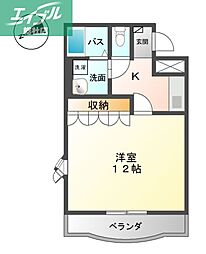 エクシヴボヌール 1Kの間取図画像