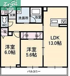 グランクレール 2LDKの間取図画像