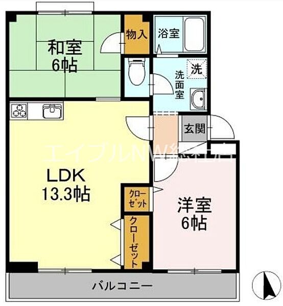 岡山県倉敷市老松町2丁目(賃貸マンション2LDK・1階・55.23㎡)の写真 その2