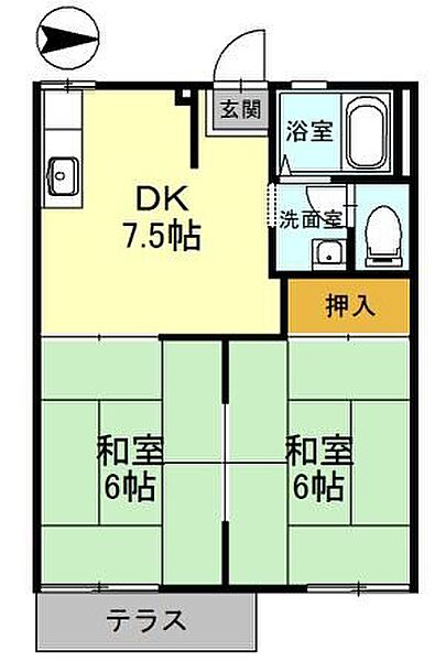 ファミールコーポ高屋　7棟 ｜兵庫県豊岡市高屋(賃貸アパート2DK・1階・35.38㎡)の写真 その2