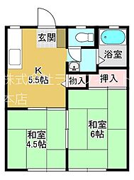 光明ハイツ 2DKの間取図画像