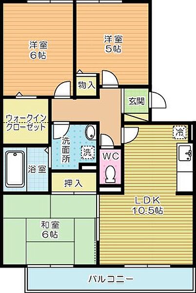 コンフォールII番館 302｜福岡県北九州市小倉南区南方２丁目(賃貸アパート3LDK・3階・65.16㎡)の写真 その2